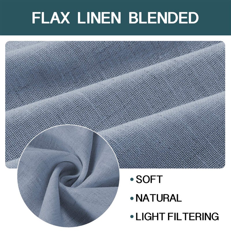 FantasDecor Stone Blue Linen Sheer Curtains 96 Inches Long for Living Room Country Rustic Farmhouse Light Filtering Rod Pocket Window Curtain Treatment Drapes for Bedroom, 52 W x 96 L,Stone Blue - Image 3